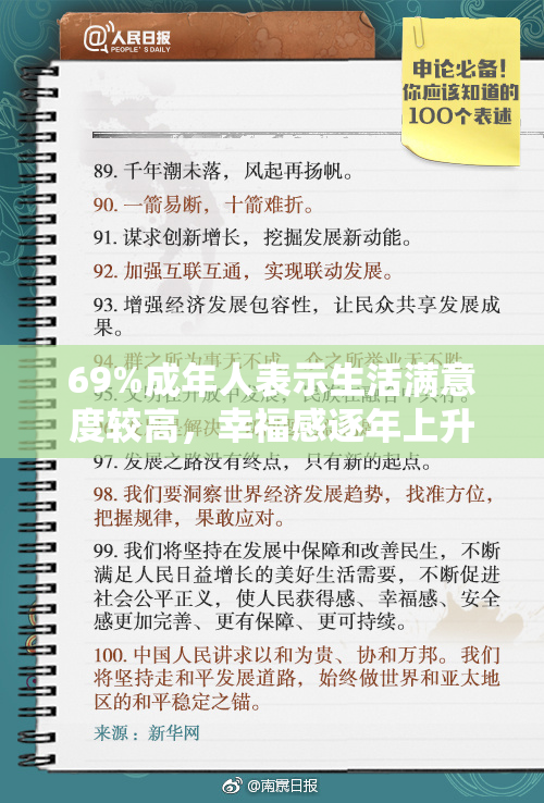 69%成年人表示生活满意度较高，幸福感逐年上升
