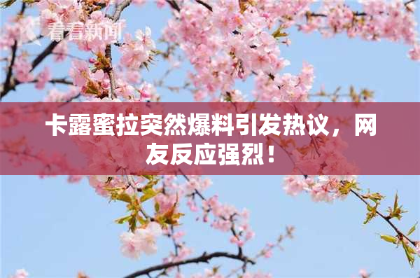 卡露蜜拉突然爆料引发热议，网友反应强烈！